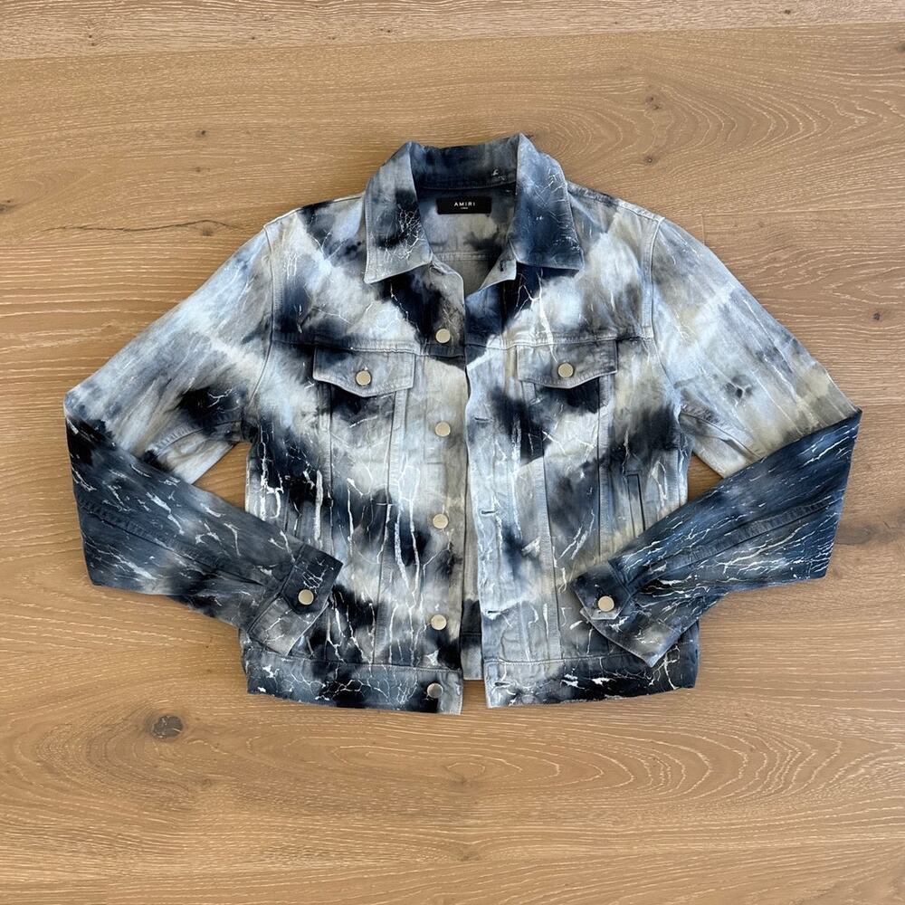 AMIRI Men's Trucked Jacket Cracked Tie Dye Size L Gray Blue